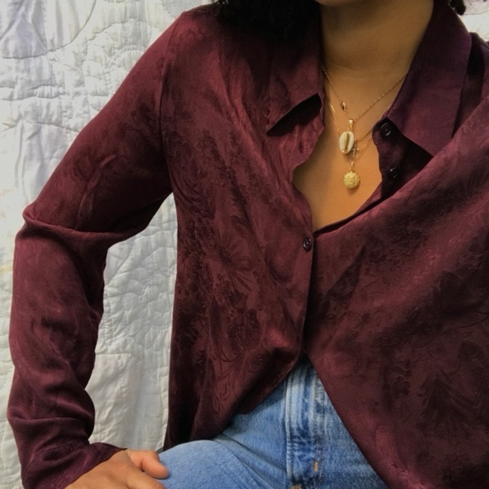 THE ROW burgundy Floral silk blouse (T3)